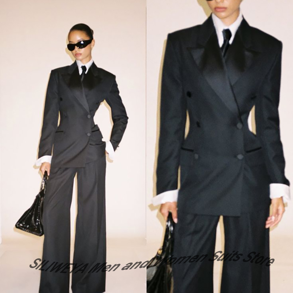 Women'S Formal Wear Pants Suit - Terno duplo preto feminino profissional, jaqueta