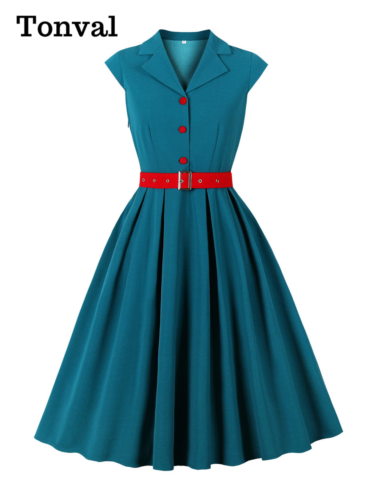 Women'S Red Formal Wear - Tonval gola entalhada manga boné a