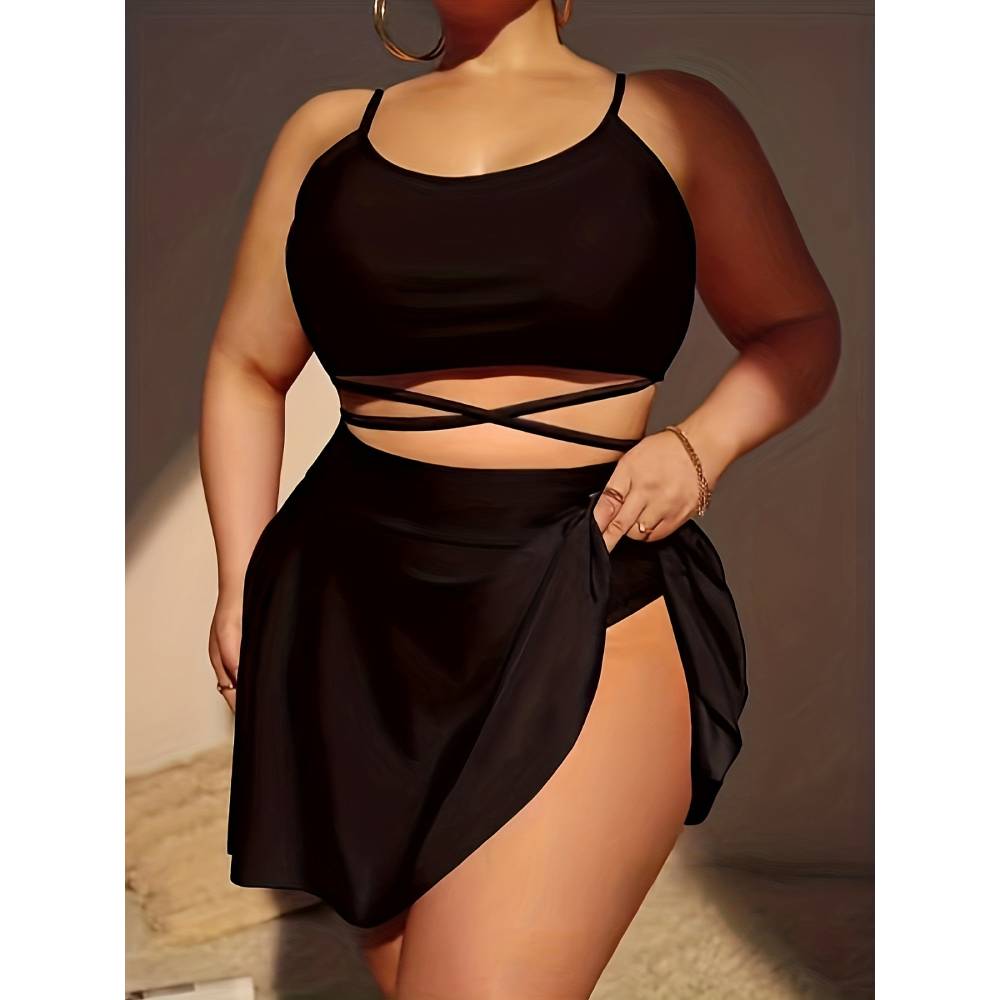 Monochrome Suit Set - Maiô Cikini Monocromático para Mulheres, Saia