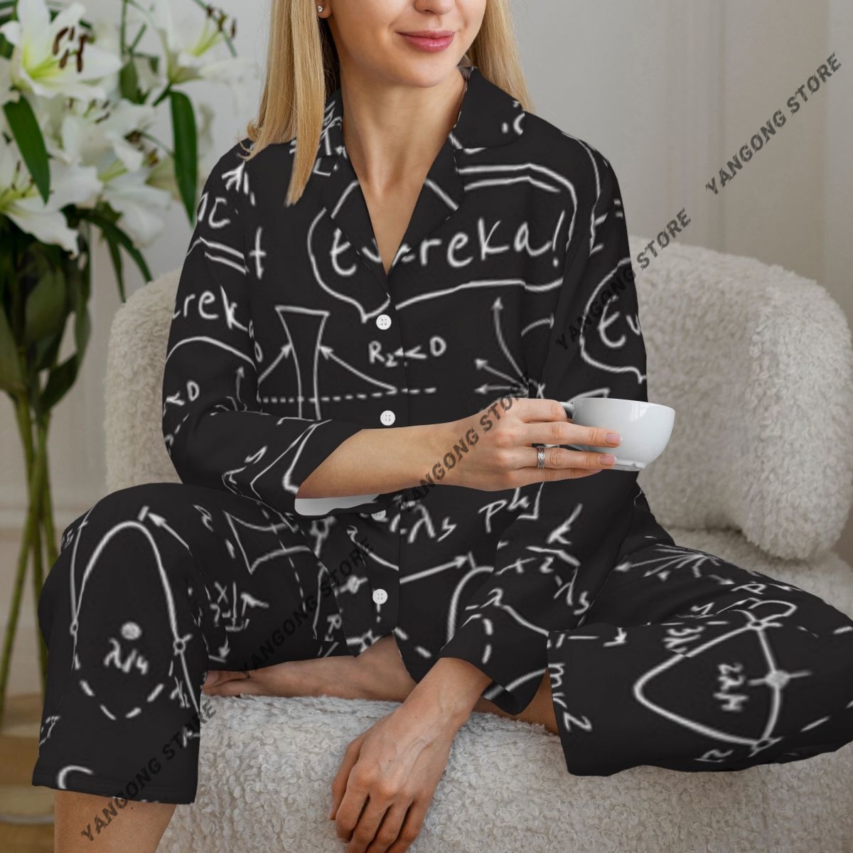 Monochrome Suit Set - Pijamas femininos ciência científica arranjo monocromático