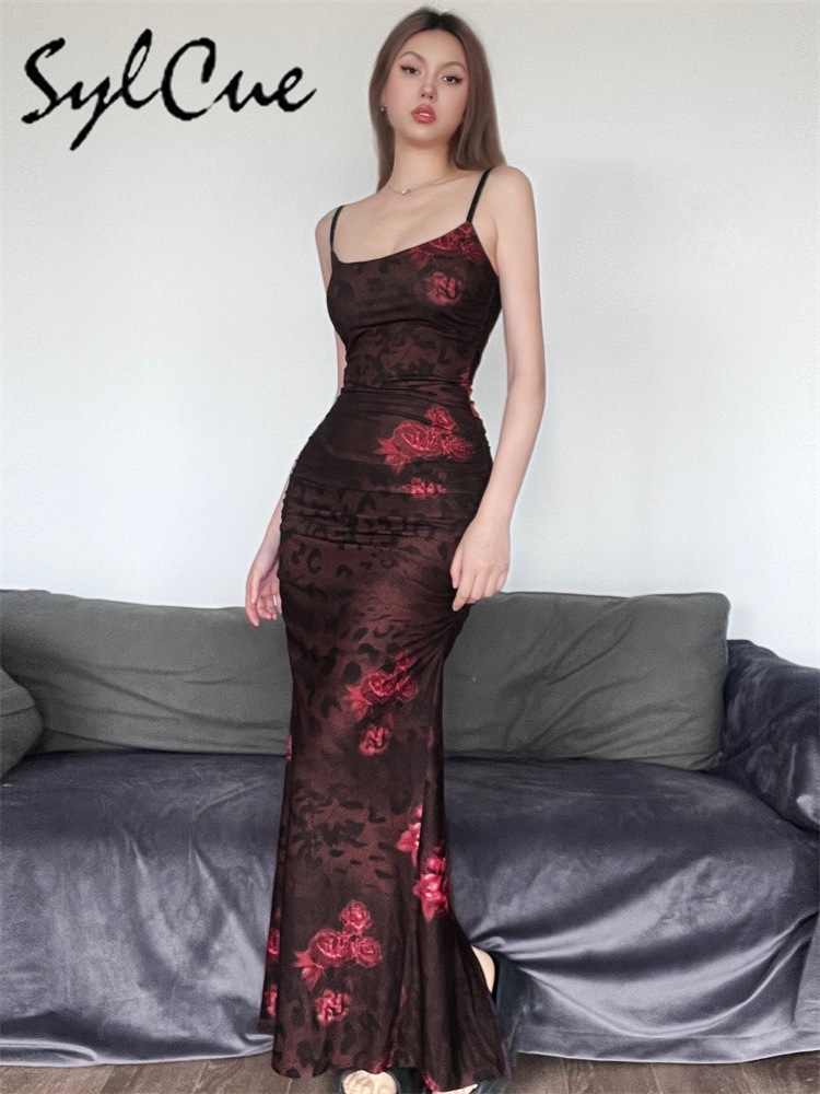 Women'S Red Formal Wear - Sylcue vermelho impresso design festa de