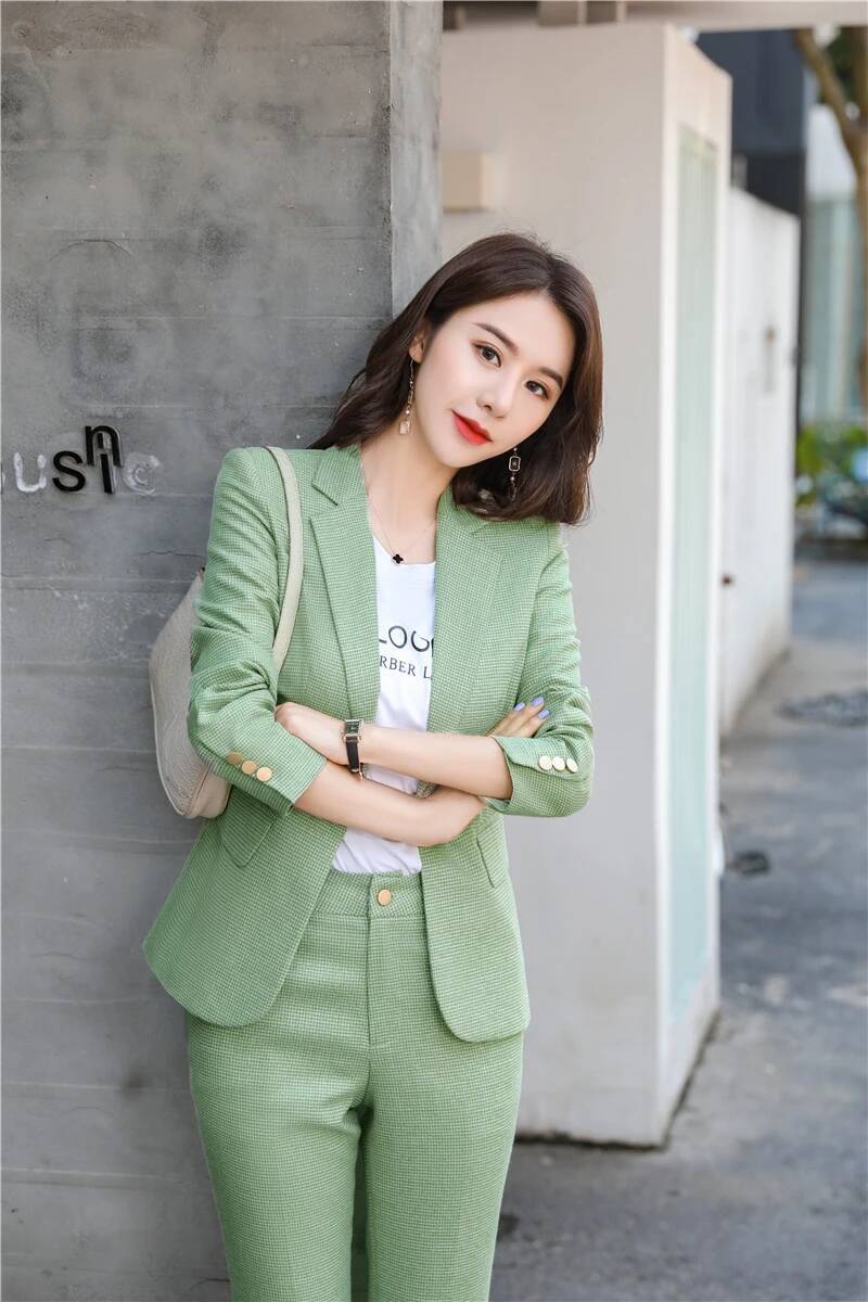 Women Formal Wear For Interview - Novidade uniforme verde projetos calças para