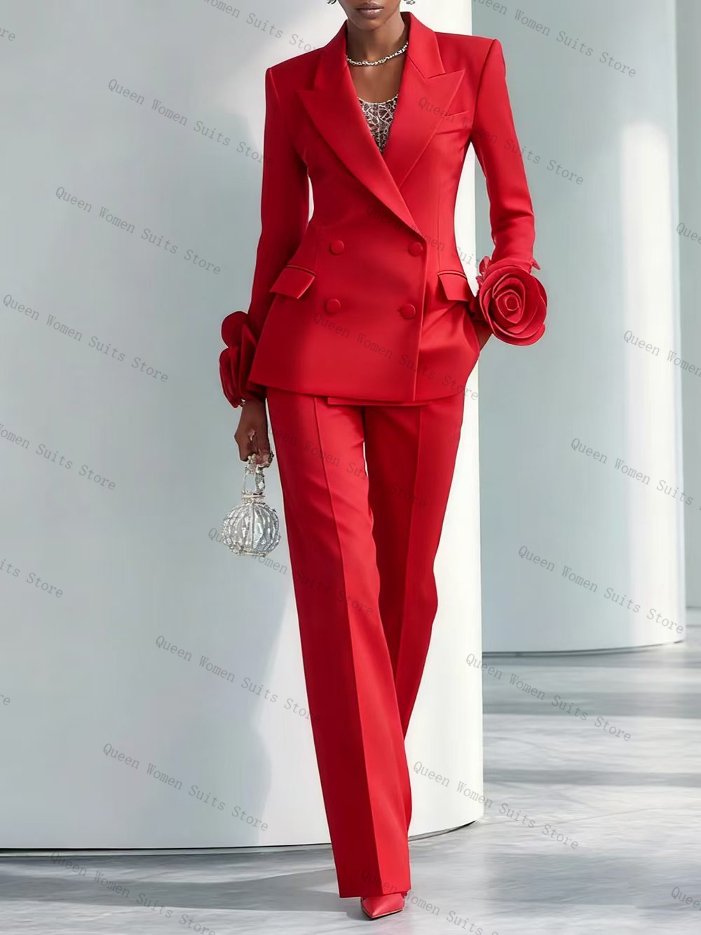 Women'S Red Formal Wear - Luxo vermelho feminino terno conjunto 2
