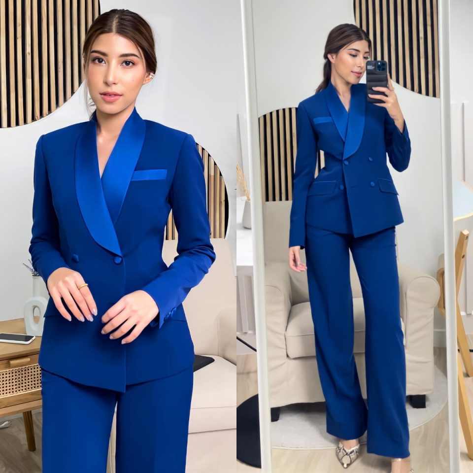 Women Formal Wear With Tie - Conjunto de Jaqueta Azul Royal para