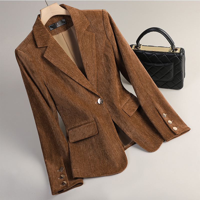 Women Formal Wear Business - Blazer de Veludo Amarelo para Mulheres,