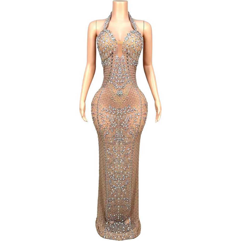 Women'S Red Formal Wear - Vestido de Noite Luxuoso com Cristais