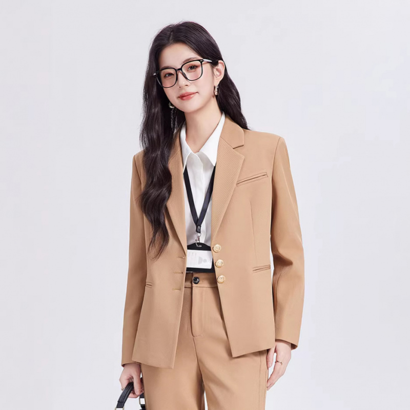 Women Formal Wear For Interview - Conjunto de terno feminino cáqui, de