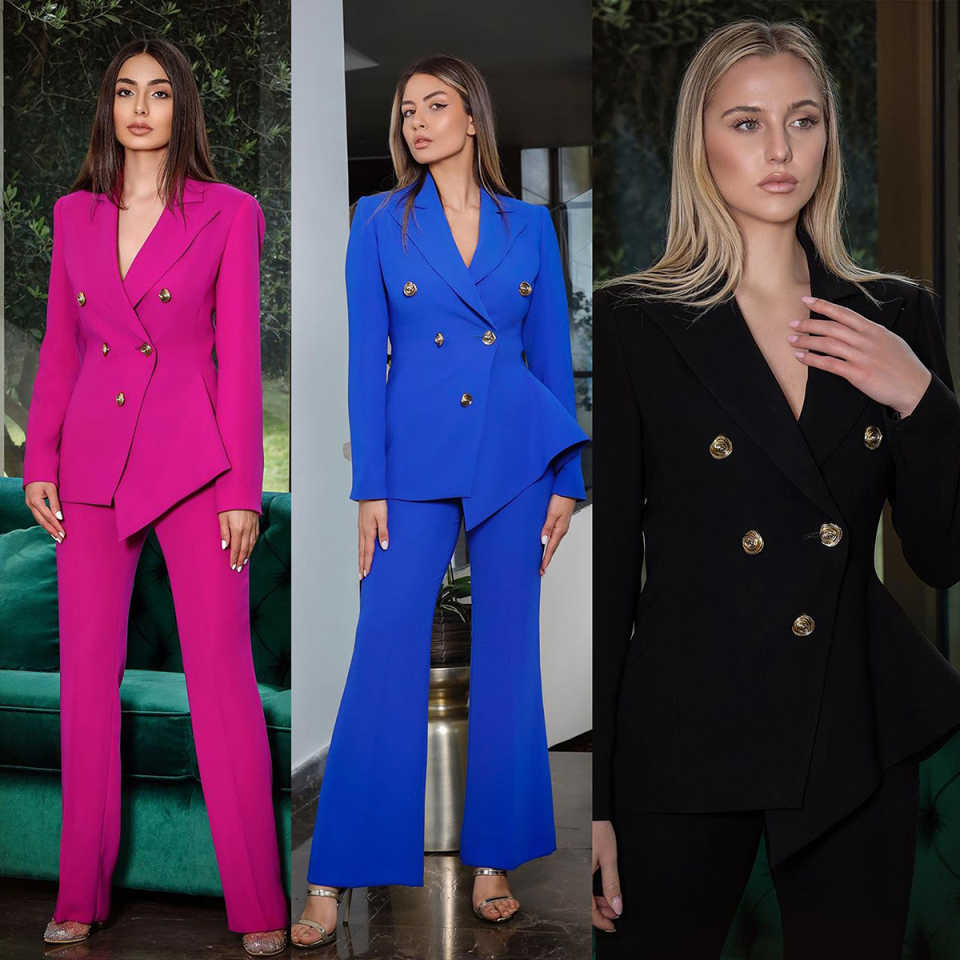 Women Formal Wear With Tie - Candy Color Women Pants Suits Customized