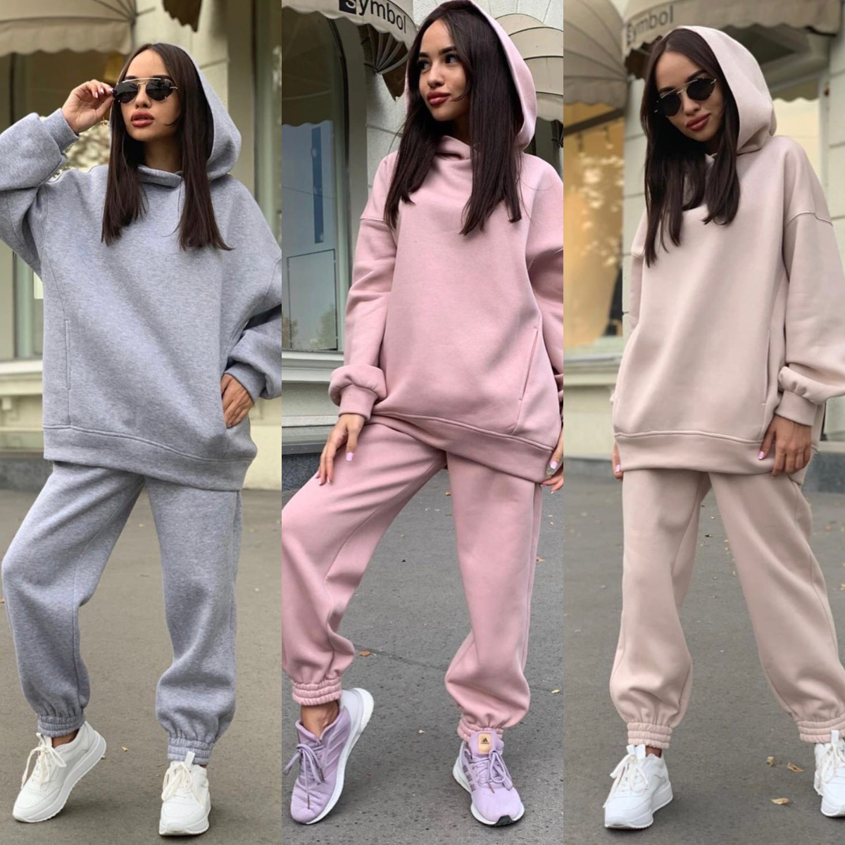 Monochrome Suit Set - Conjunto de Moletom Monocromático com Capuz,