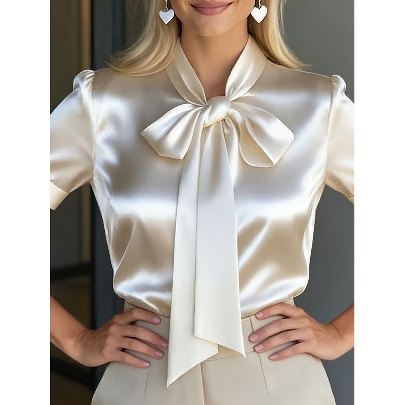 Women Formal Wear With Tie - Camisa Elegante de Manga Curta para