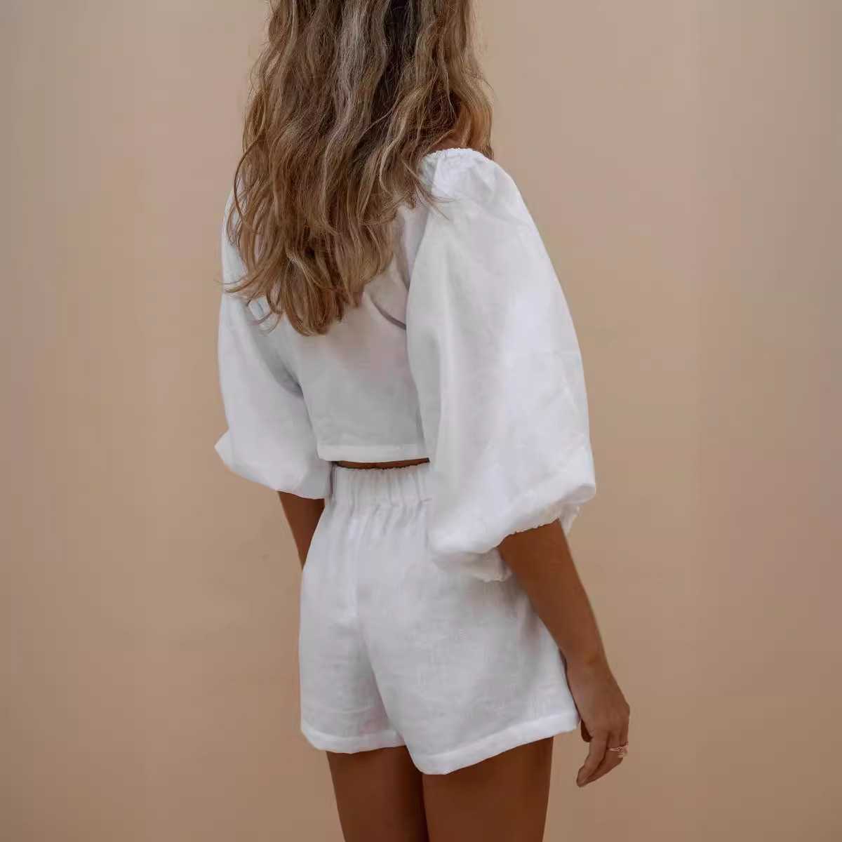 Manga folhada feminina, terno  - Monochrome Suit Set avaliação e preço