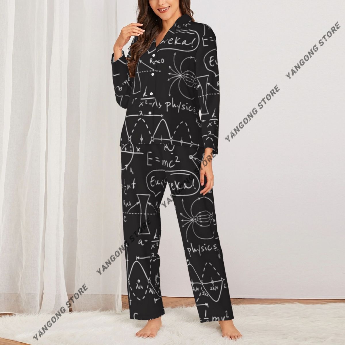 Pijamas femininos ciência cien - Monochrome Suit Set avaliação e preço