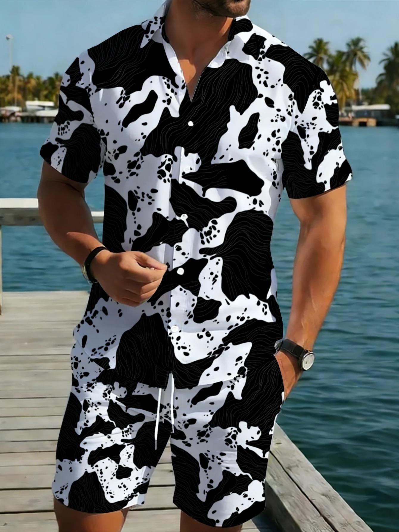 Conjunto masculino com estampa - Monochrome Suit Set avaliação e preço