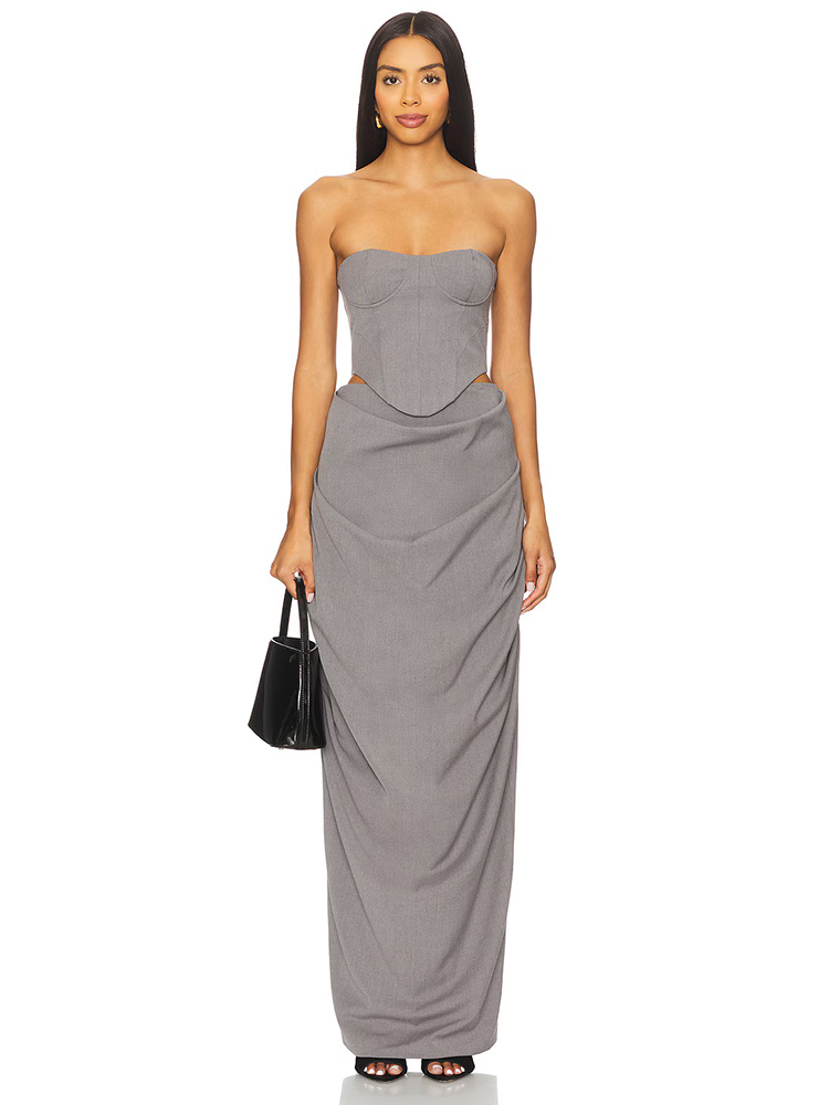 Vestido Longo Cinza Off-Should - Female Formal Wear avaliação e preço